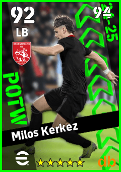 Milos Kerkez — LB, OVR 92, MAX 94