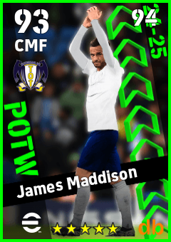 James Maddison — CMF, OVR 93, MAX 94
