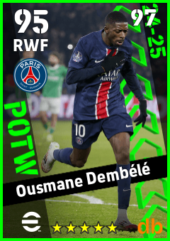 Ousmane Dembélé — RWF, OVR 95, MAX 97