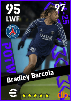 Bradley Barcola — LWF, OVR 95, MAX 97