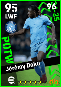 Jérémy Doku — LWF, OVR 95, MAX 96