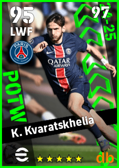 K. Kvaratskhelia — LWF, OVR 95, MAX 97