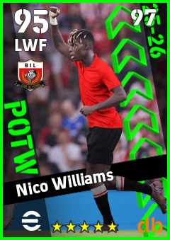 Nico Williams — LWF, OVR 95, MAX 97