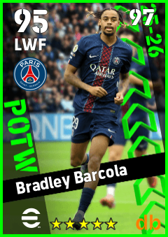 Bradley Barcola — LWF, OVR 95, MAX 97