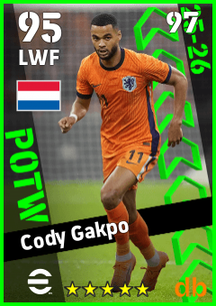 Cody Gakpo — LWF, OVR 95, MAX 97