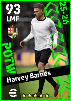 Harvey Barnes — LMF, OVR 93, MAX 93