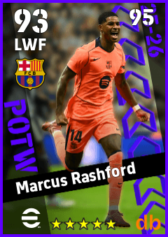 Marcus Rashford — LWF, OVR 93, MAX 95