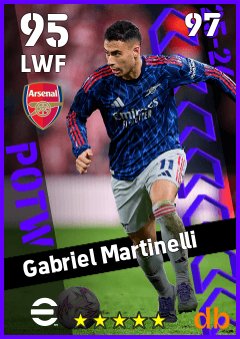 Gabriel Martinelli — LWF, OVR 95, MAX 97