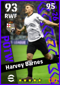 Harvey Barnes — RWF, OVR 93, MAX 95