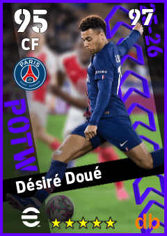 Désiré Doué — CF, OVR 95, MAX 97