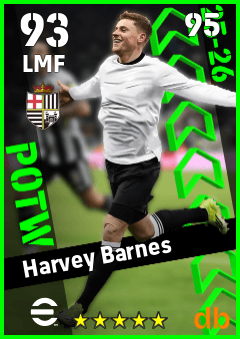 Harvey Barnes — LMF, OVR 93, MAX 95