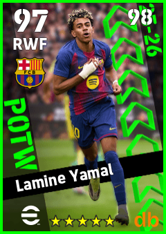 Lamine Yamal — RWF, OVR 97, MAX 98