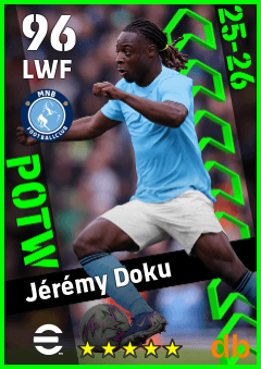 Jérémy Doku — LWF, OVR 96, MAX 96