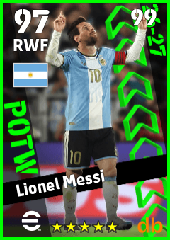 Lionel Messi — RWF, OVR 97, MAX 99