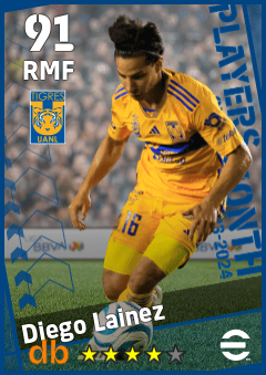 Diego Lainez — RMF, OVR 91, MAX 91