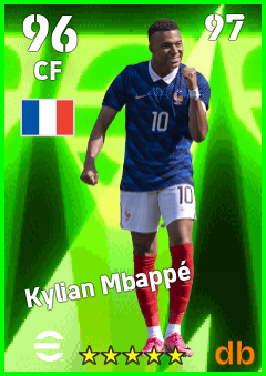 Kylian Mbappé — CF, OVR 96, MAX 97