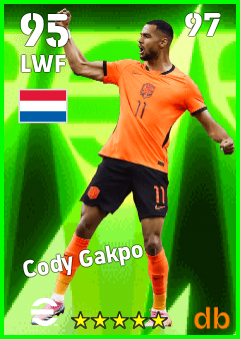 Cody Gakpo — LWF, OVR 95, MAX 97