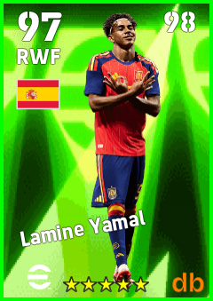 Lamine Yamal — RWF, OVR 97, MAX 98