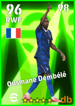 Ousmane Dembélé — RWF, OVR 96, MAX 98