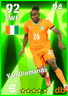 Yan Diomande — LWF, OVR 92, MAX 94