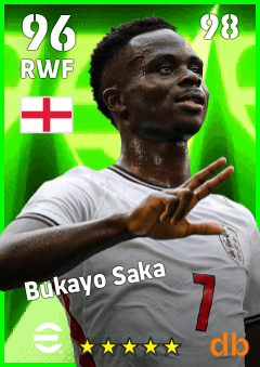 Bukayo Saka — RWF, OVR 96, MAX 98