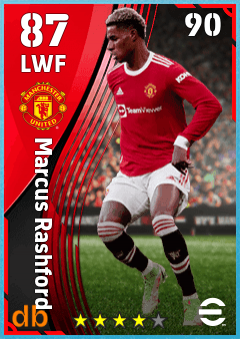 Marcus Rashford — LWF, OVR 87, MAX 90