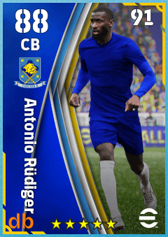 Antonio Rüdiger — CB, OVR 88, MAX 91