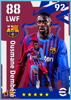 Ousmane Dembélé — LWF, OVR 88, MAX 92