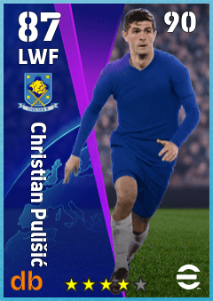 Christian Pulišić — LWF, OVR 87, MAX 90