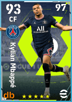 Kylian Mbappé — CF, OVR 93, MAX 97