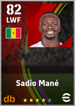 Sadio Mané — LWF, OVR 82, MAX 82