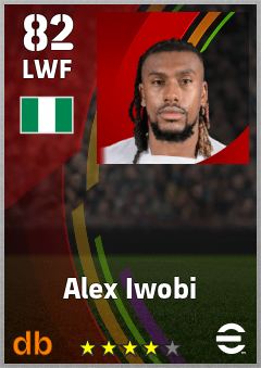 Alex Iwobi — LWF, OVR 82, MAX 82
