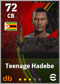Teenage Hadebe — CB, OVR 72, MAX 72