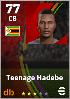 Teenage Hadebe — CB, OVR 77, MAX 77