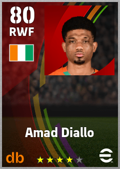 Amad Diallo — RWF, OVR 80, MAX 80