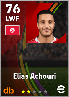 Elias Achouri — LWF, OVR 76, MAX 76
