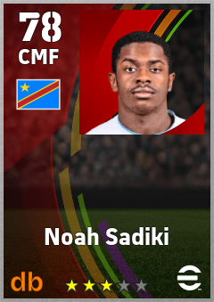 Noah Sadiki — CMF, OVR 78, MAX 78