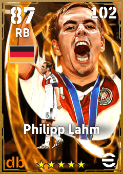 Philipp Lahm — RB, OVR 87, MAX 102